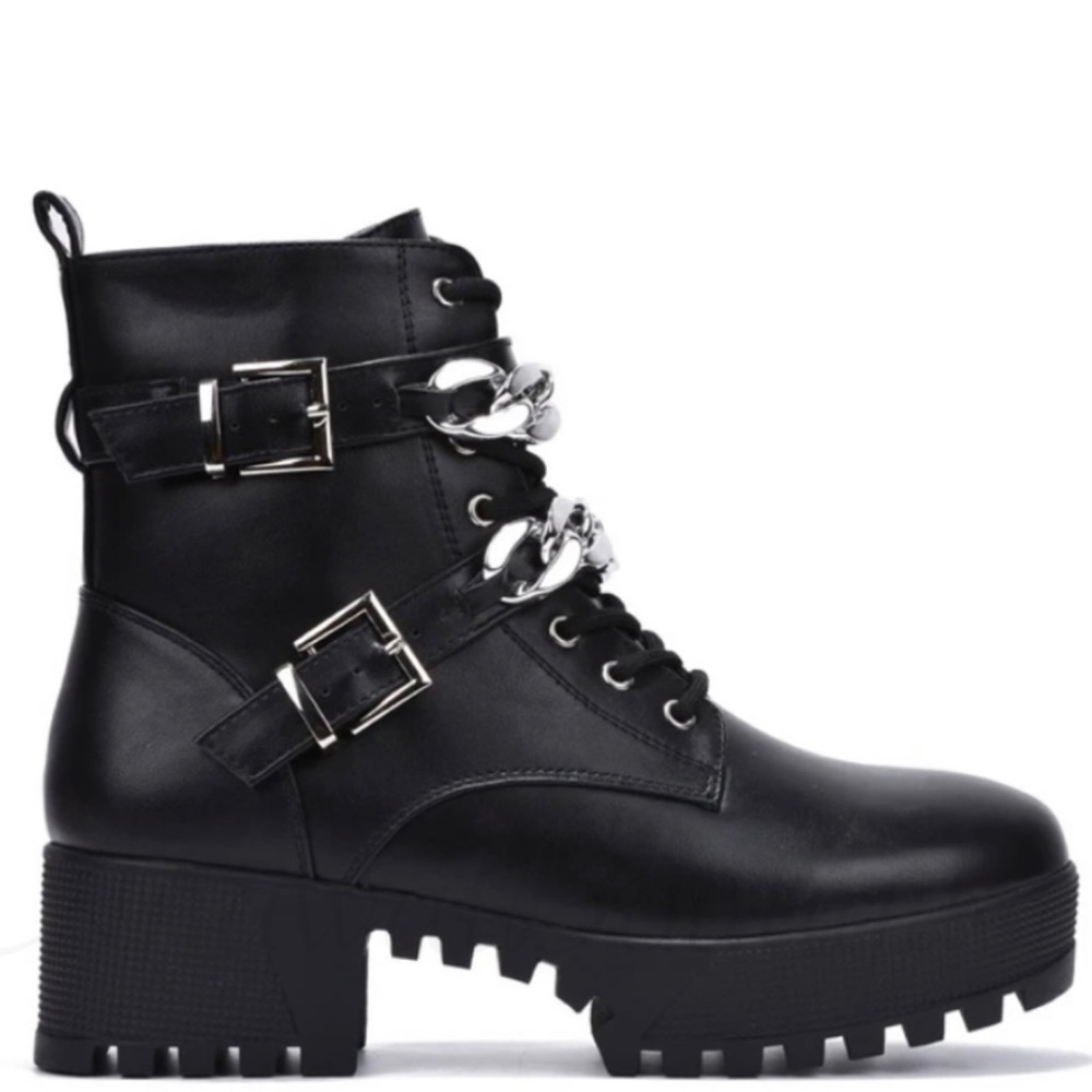 KYRA DOUBLE CHAIN STRAP COMBAT BOOTS - Picture 2 of 8